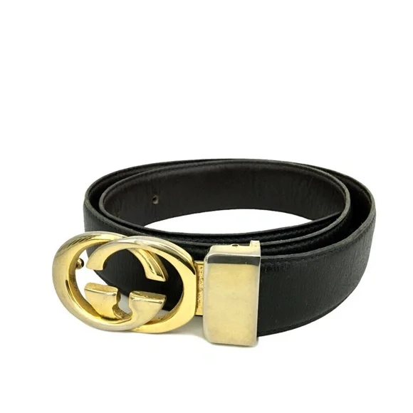 Authentic Gucci Black Leather Women\'s Belt with Gold Interlocking GG Buckle GUCCI Genuine Woman main image 4